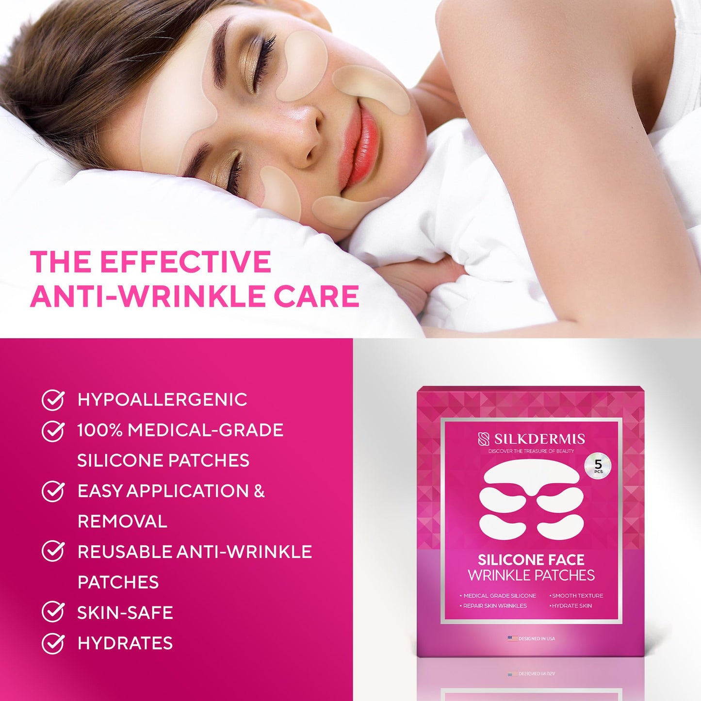 Silicone Face Patches-Forehead Wrinkle Patches, Reusable Under Eye and Smile Line Patches 5pcs