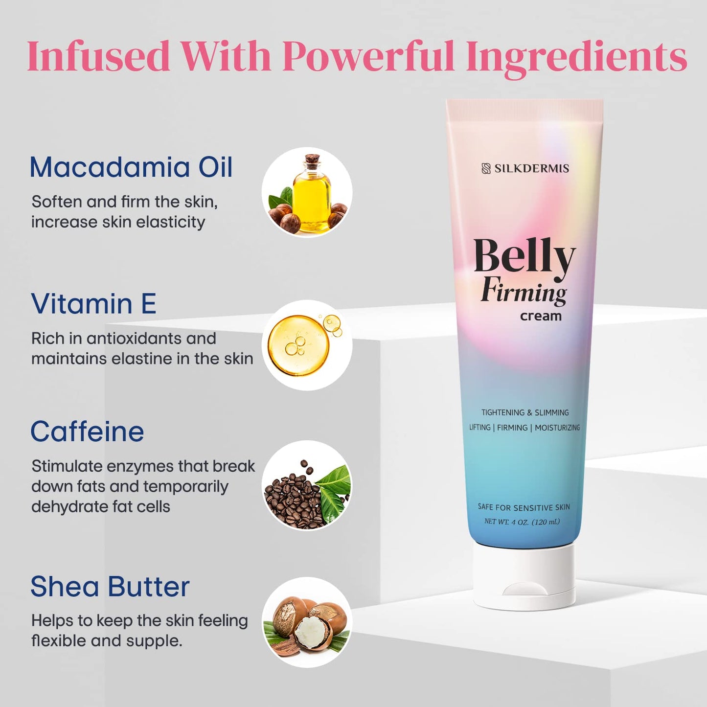 B Flat Belly Firming Cream - Skin Tightening & Cellulite Cream for Stomach, Thighs & Butt, Moisturizing Firming Lotion with Powerful Natural Ingredients , 120 ML