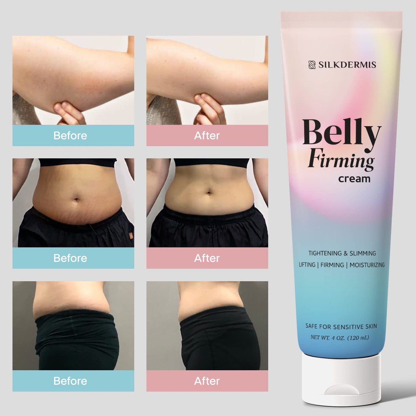 B Flat Belly Firming Cream - Skin Tightening & Cellulite Cream for Stomach, Thighs & Butt, Moisturizing Firming Lotion with Powerful Natural Ingredients , 120 ML