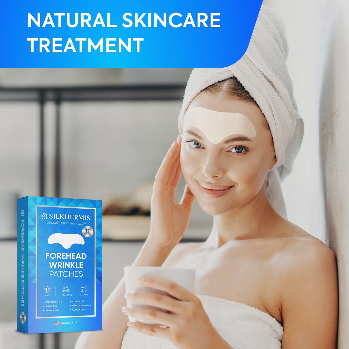 Forehead Wrinkle Patches 12Pcs with Aloe, Collagen, Vitamin E, Anti Wrinkle Patches, Forehead Wrinkles Treatment